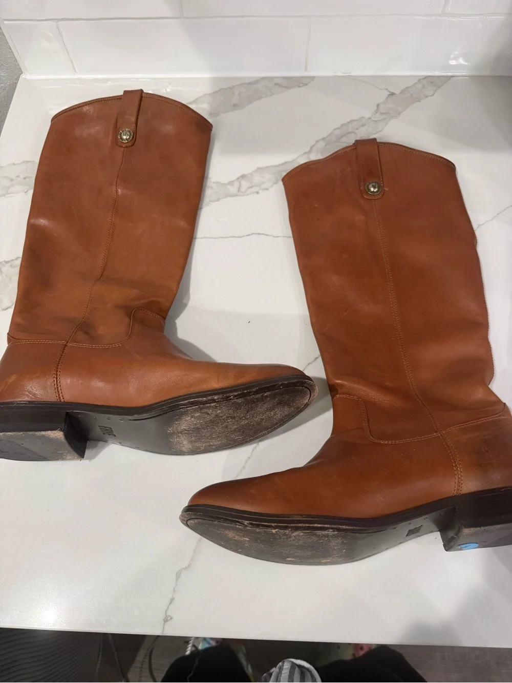 Frye Tall Leather Riding Boots in Cognac Brown